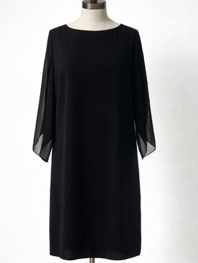 Vintage Black Shift Dress Sheer Tulip Sleeves Formal Special Occasion | Size XL